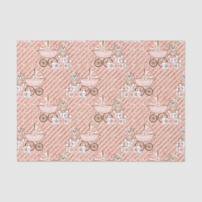 Pink Baby Carriages Tissue Paper (Front)