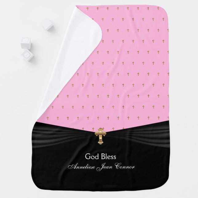 Pink Baby Christening | Baptism | Gold Crosses Baby Blanket (In Situ)