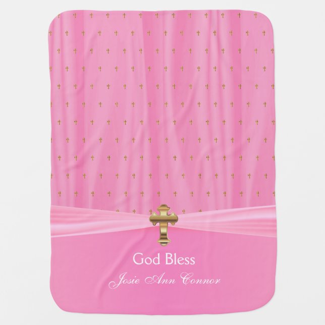 Pink Baby Christening | Baptism | Personalize Swaddle Blanket (Front)