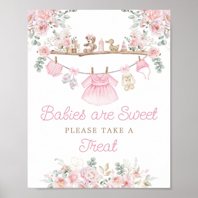 Pink Baby Clothes Babies are Sweet Table Sign (Front)
