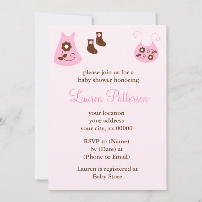 Pink Baby Clothes Girl Baby Shower Invitation (Front)