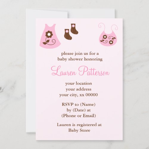 Pink Baby Clothes Girl Baby Shower Invitation