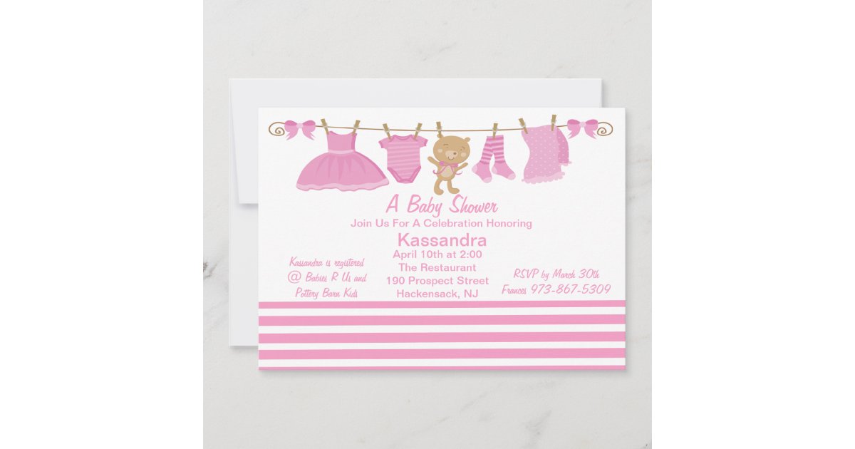 Pink Baby Clothes Line Baby Shower Invitation Zazzle