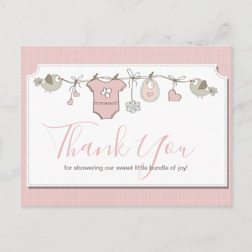 Pink Baby Clothesline Baby Shower Thank You Postcard