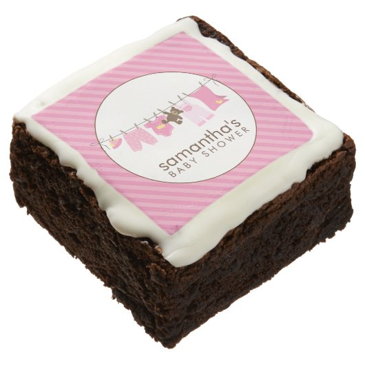 Pink Baby Clothesline Girl Baby Shower Brownie (Angled)