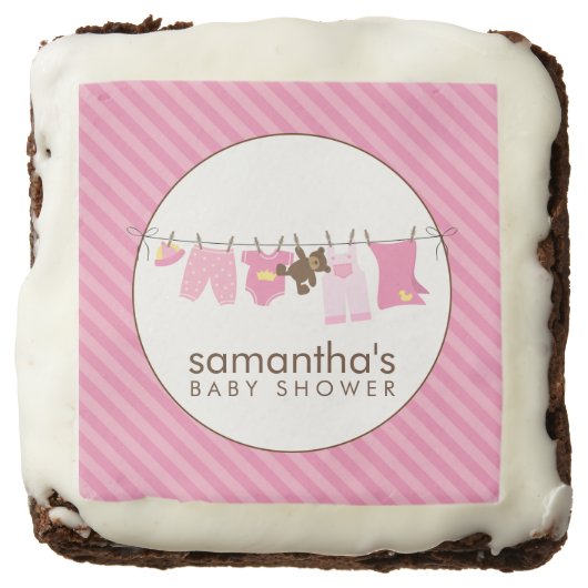 Pink Baby Clothesline Girl Baby Shower Brownie (Front)