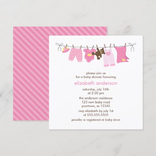 Baby Clothesline {pink} Girl Baby Shower Personalized Invites