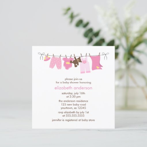 Pink Baby Clothesline Girl Baby Shower Invitation Zazzle