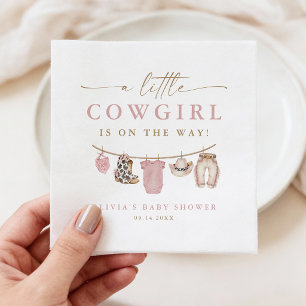 Pink Baby Clothesline Little Cowgirl Baby Shower Napkins