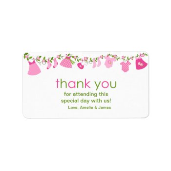 Pink Baby Clothesline Thank You Label by SpecialOccasionCards at Zazzle