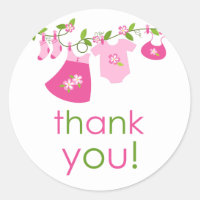 Pink Baby Clothesline Thank You Sticker