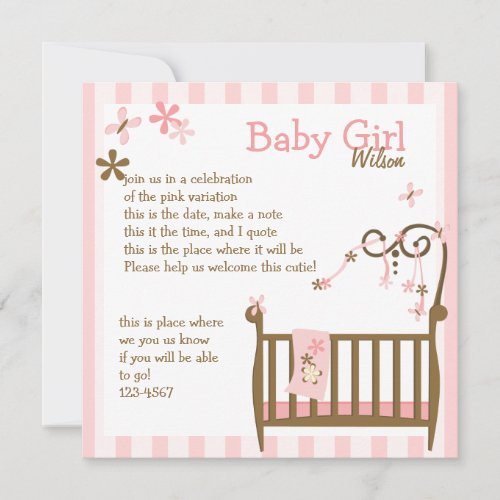 Pink Baby Crib Invitation