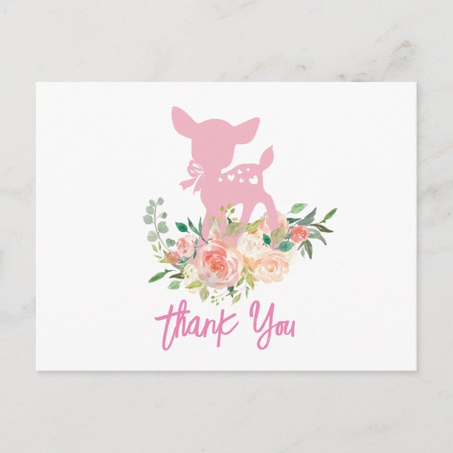 pink baby deer , baby shower thank you card (Front)