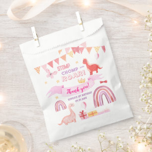 Pink Baby Dinasaur Kids Birthday Party Thank You Favor Bag