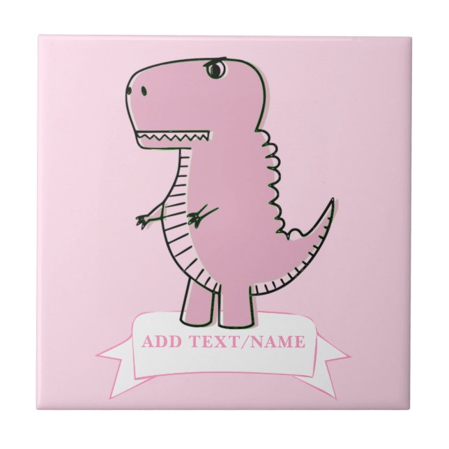 Pink Baby Dinosaur Drawing Custom Ceramic Tile (Front)