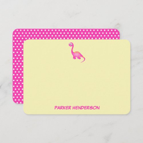 Pink Baby Dinosaur Personalized Stationery Thank You Card