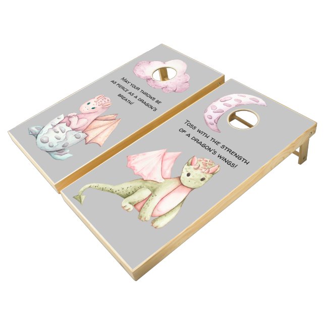 Pink Baby Dragon Fantasy Baby Shower or Birthday  Cornhole Set (Angled)
