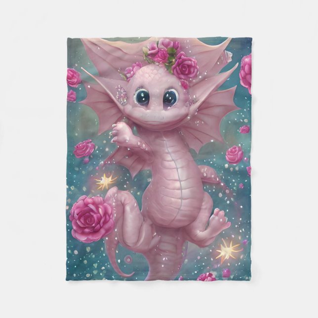 Pink Baby Dragon  Fleece Blanket (Front)
