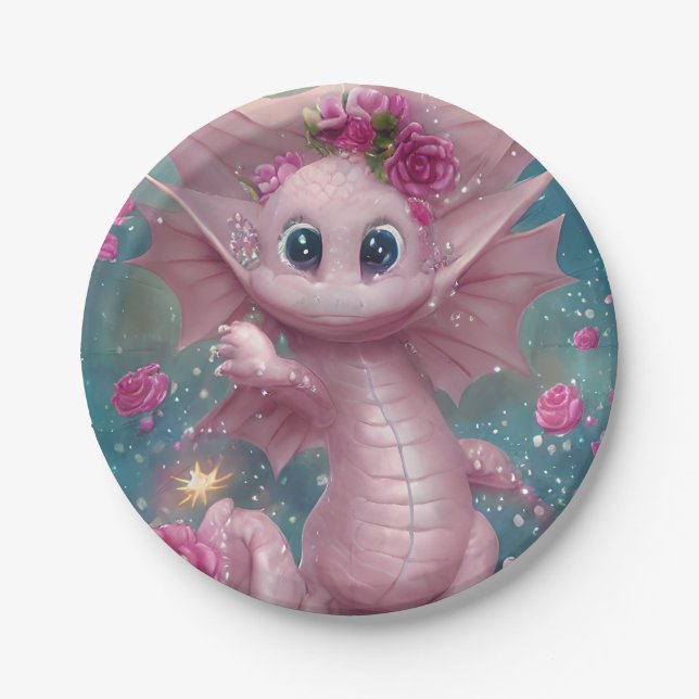 Pink Baby Dragon  Paper Plates (Front)