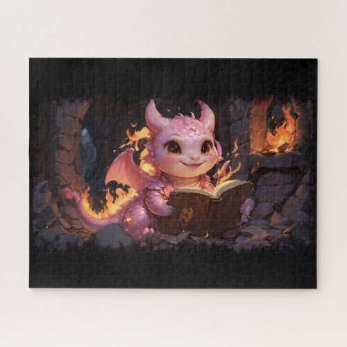 Pink Baby Dragon Reads a Book  Jigsaw Puzzle