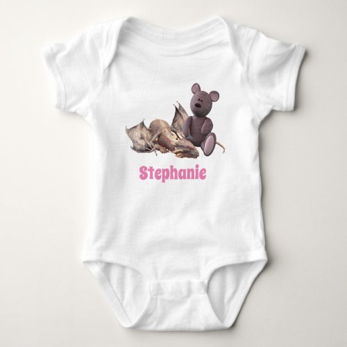 Pink Baby Dragon Teddy Bear Personalized Baby Bodysuit