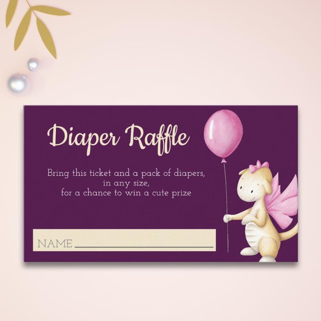 Pink Baby Dragon with Balloon Diaper Raffle Enclosure Card (Creator Uploaded)