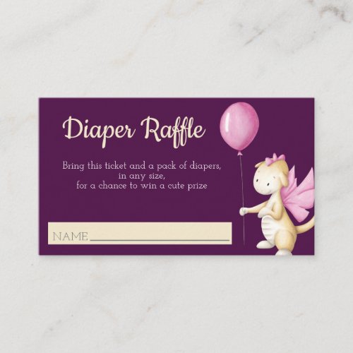 Pink Baby Dragon with Balloon Diaper Raffle Enclosure Card