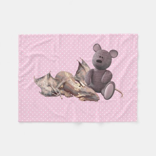 Pink Baby Dragon with Teddy Bear Fleece Blanket