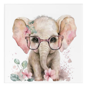 Pink Baby Elephant Acrylic Wall Art