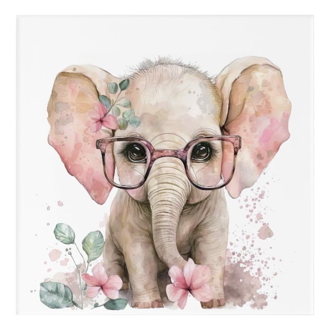 Pink Baby Elephant Acrylic Wall Art (Front)