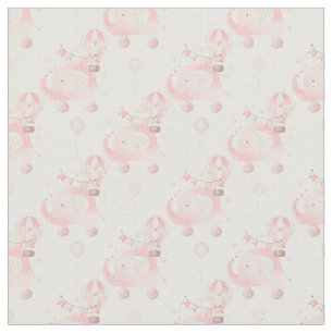 Pink Baby Elephant and Clouds Fabric