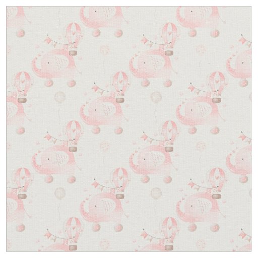Pink Baby Elephant and Clouds Fabric