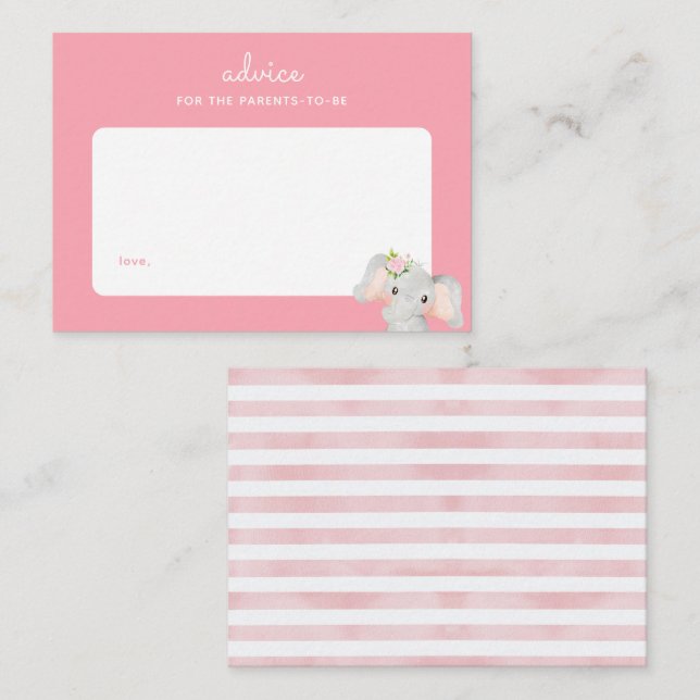 Pink Baby Elephant Baby Shower Parenting Advice Note Card (Front/Back)