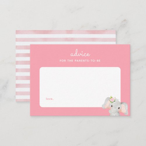 Pink Baby Elephant Baby Shower Parenting Advice Note Card