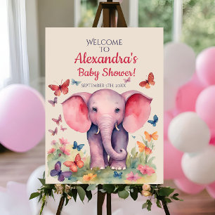 Pink Baby Elephant Baby Shower Welcome  Foam Board