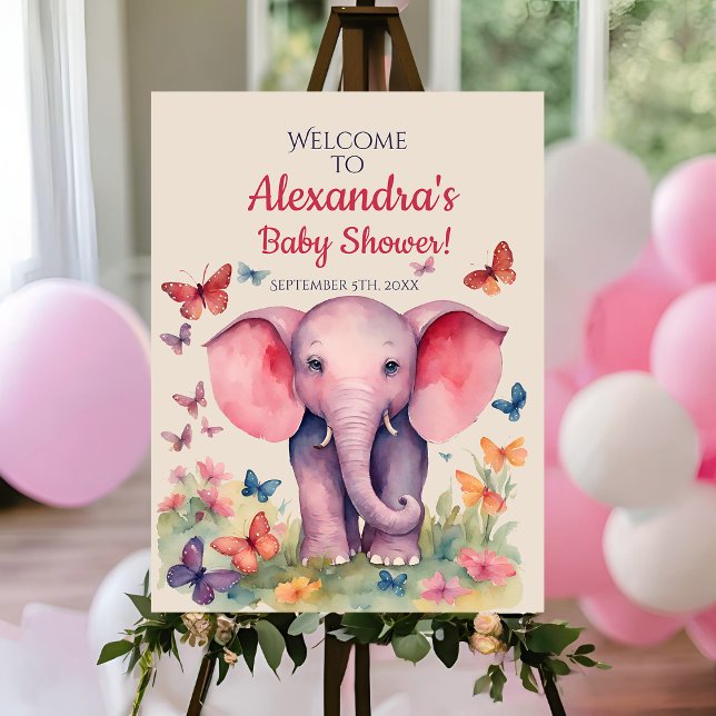Pink Baby Elephant Baby Shower Welcome  Foam Board (Creator Uploaded)