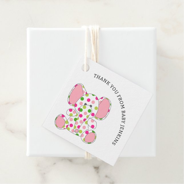 Pink Baby Elephant Favor Tags (In Situ)
