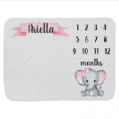 Pink Baby Elephant Girl Milestone Baby Blanket Pink Baby Elephant Girl Milestone Baby Blanket