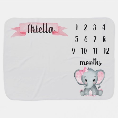 Pink Baby Elephant Girl Milestone Baby Blanket