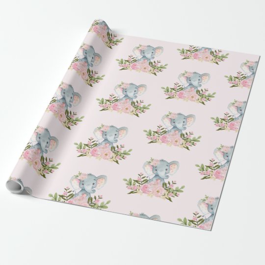 Pink Baby Elephant Girl Shower 1st Birthday Party Wrapping Paper ...