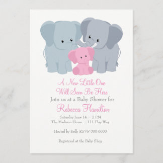 Pink Baby Elephant Invitation