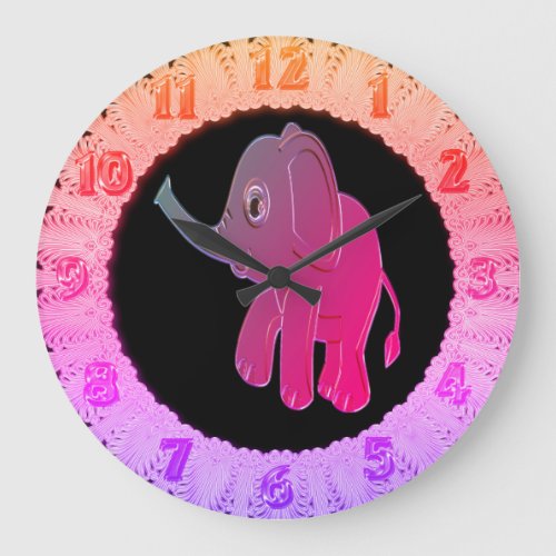 Pink baby elephant looking into the sky large clock