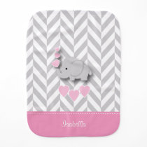 Pink Baby Elephant on Gray Chevron Pattern Burp Cloth