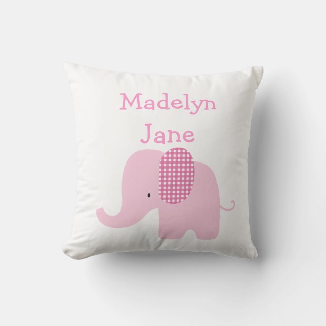 Pink Baby Elephant Personalized Pillows (Front)