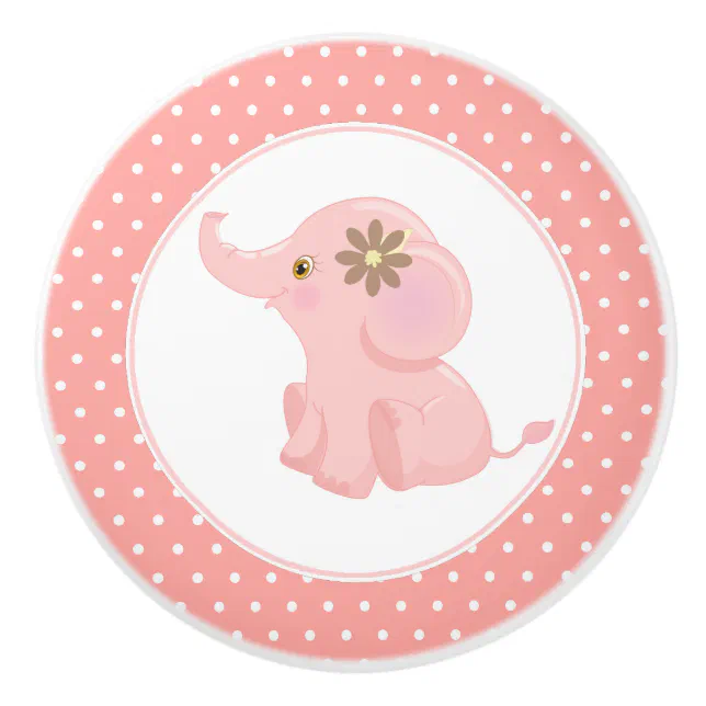 Pink Baby Elephant Polka Dot Ceramic Knob | Zazzle