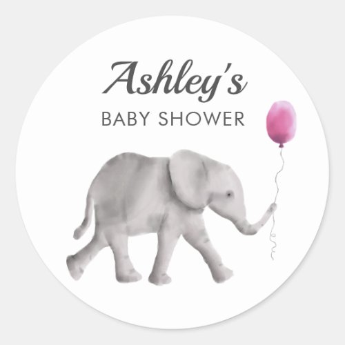 Pink Baby Elephant Shower Favor Sticker Gift Tags