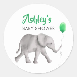 Pink Baby Elephant Shower Favor Sticker, Gift Tags