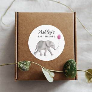 Pink Baby Elephant Shower Favor Sticker, Gift Tags
