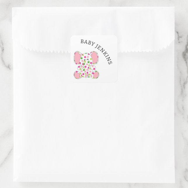 Pink Baby Elephant Square Sticker (Bag)