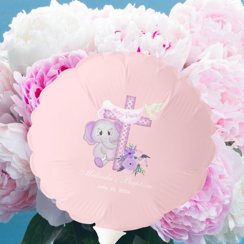 Pink Baby Elephant With Dove And Cross Baptism  Balloon